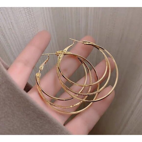Jewelry - Vintage Classic Round Geometric Double Layer Large Hoop Earrings